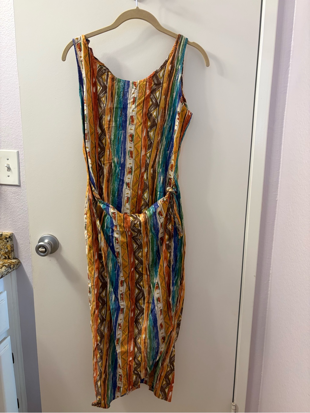 Eleven Sleeveless Striped Midi Dress In Orange, Blue & Green Euc
